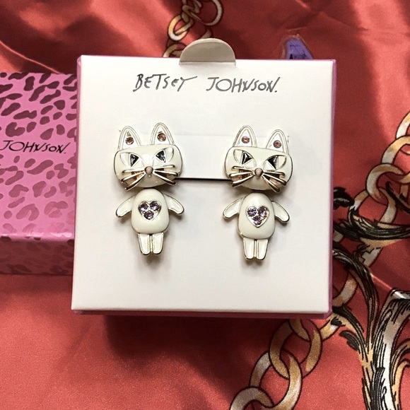 BETSEY JOHNSON CAT FRONT BACK EARRINGS 🐈 - Picture 1 of 6